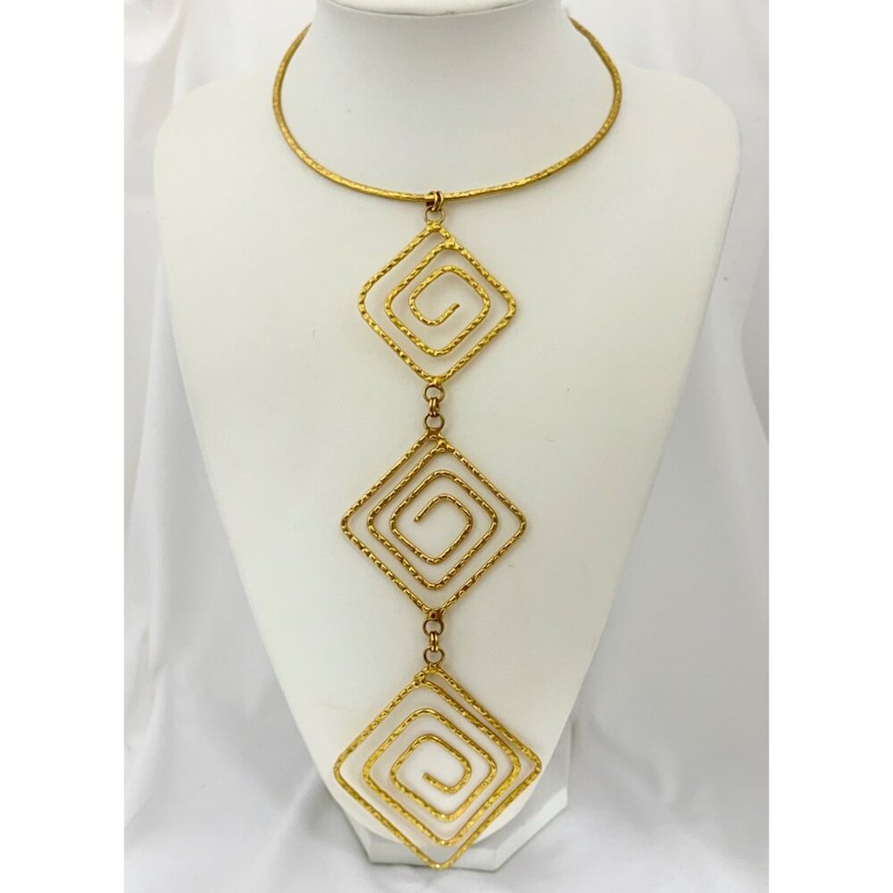 Vintage Boho Minimalist Textured Choker Statement Necklace Gold Tone